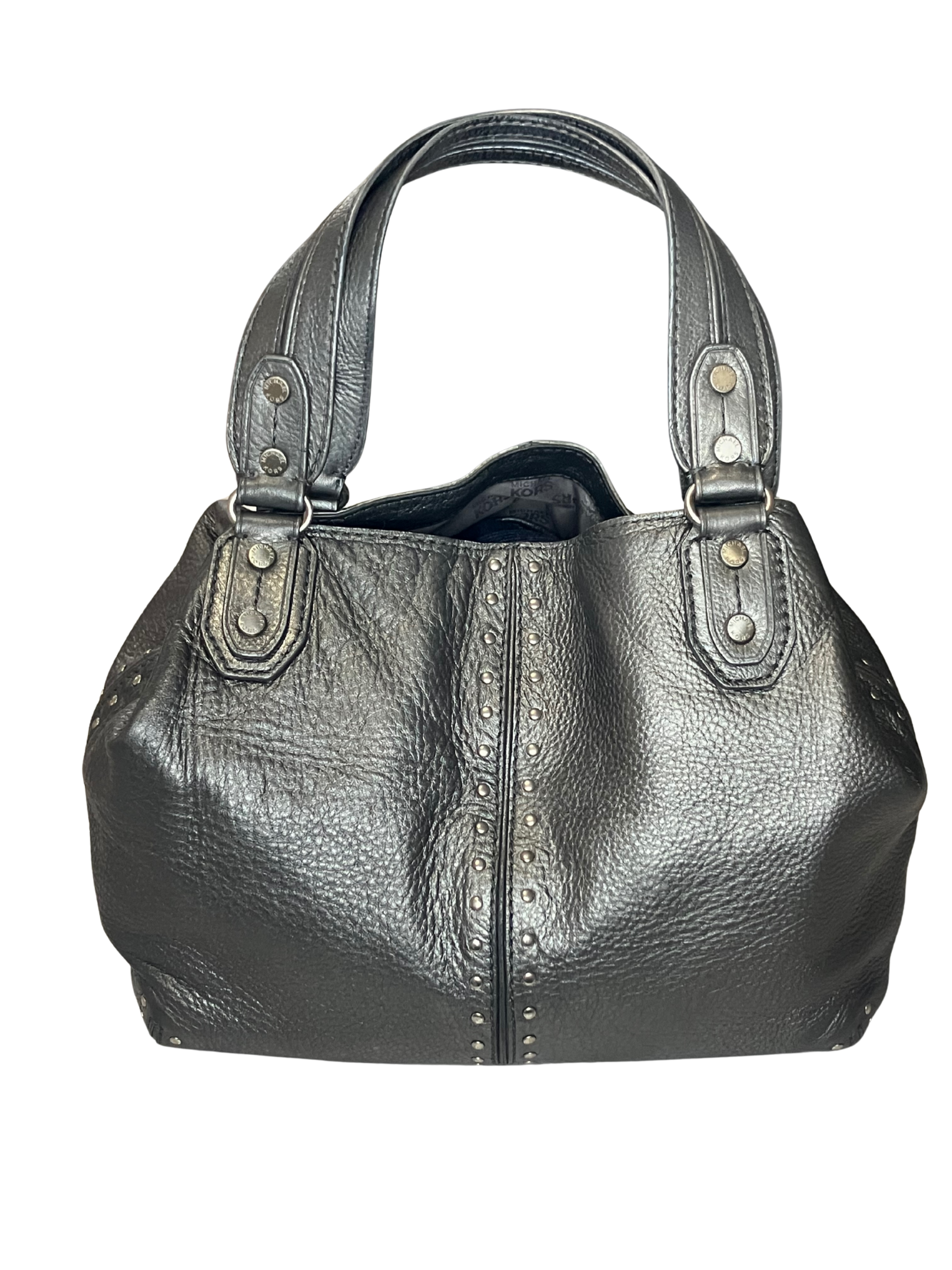 Michael Kors Black Pebbled Leather Studded Satchel - Large Tote Bag