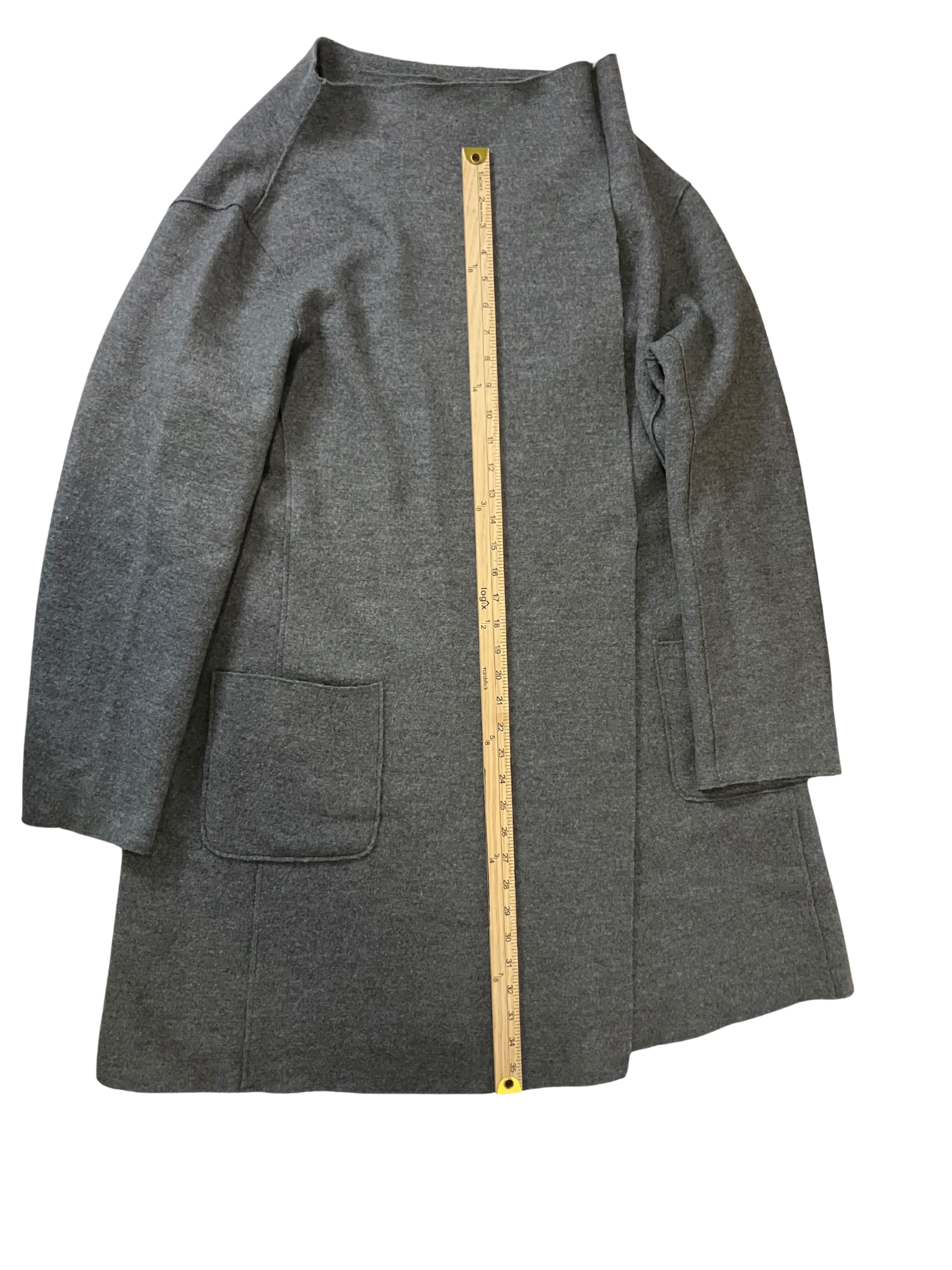 Eileen Fisher Gray Wool Coat Size L – Minimalist Open Front Jacket