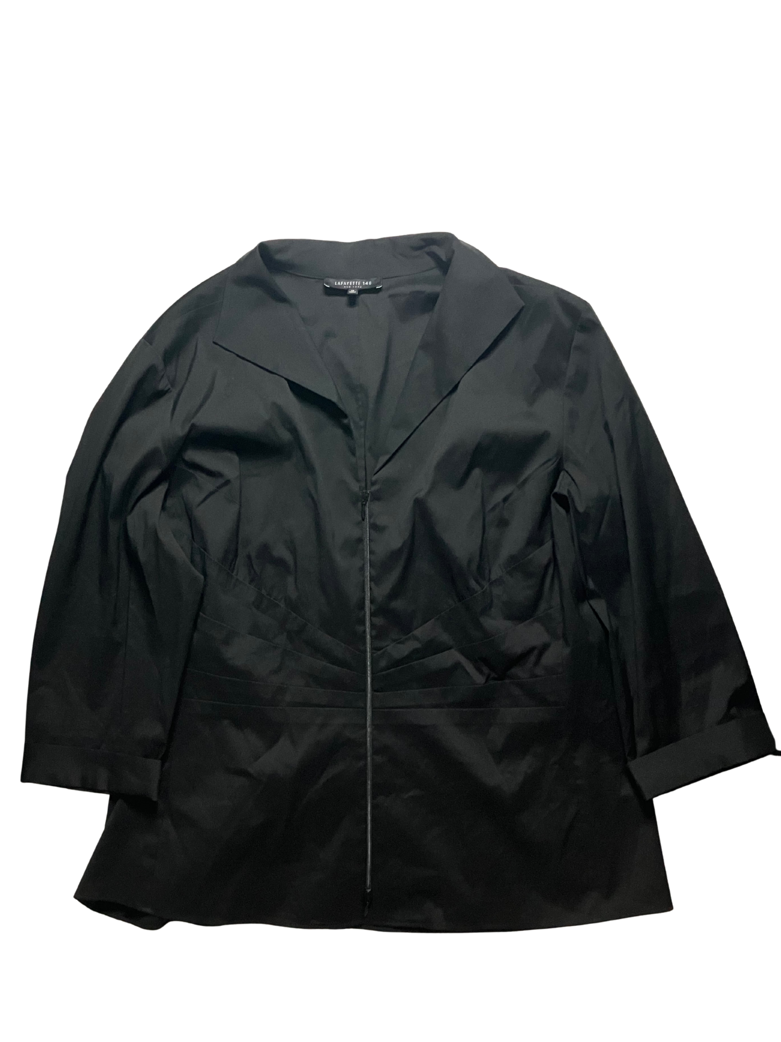 Lafayette 148 New York Black Structured Zip-Front Jacket 3/4 Sleeve Size 16