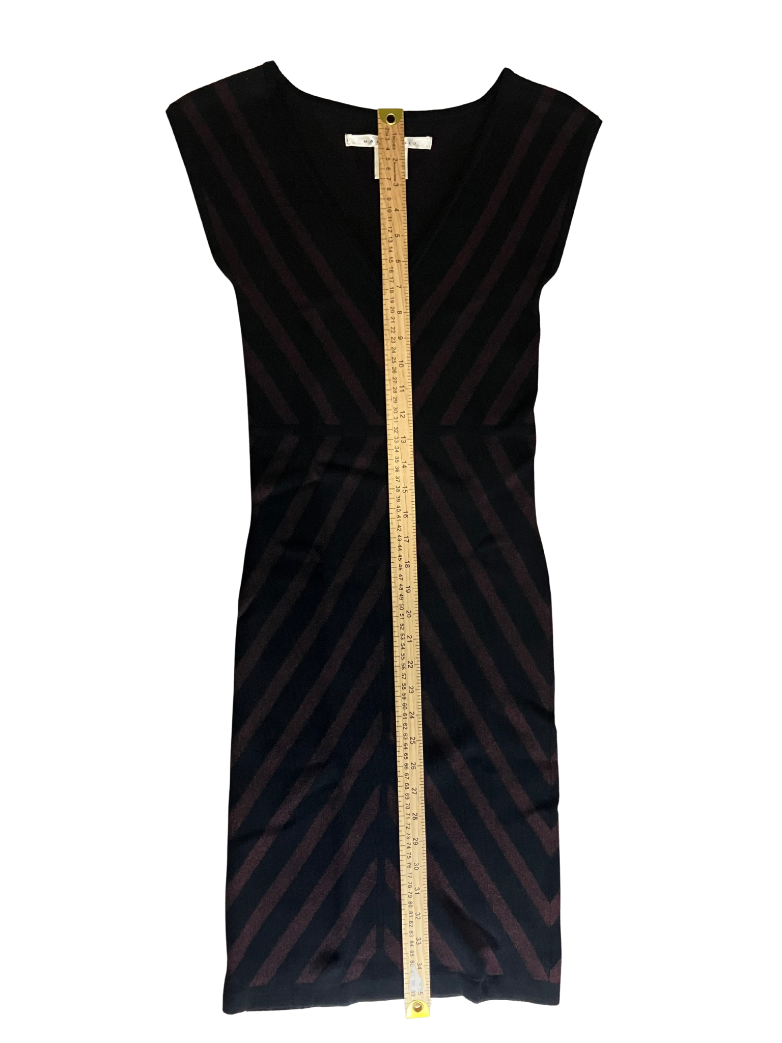 MAX STUDIO Black Burgundy Chevron Bodycon Dress Sleeveless V-Neck Size S