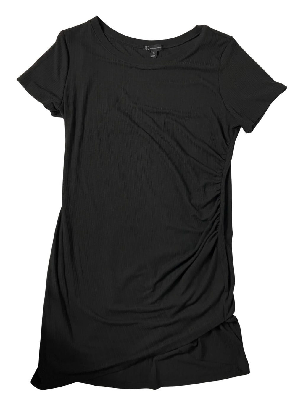 INC International Concepts — Dress | Ruched black stretch, short sleeve · Sz XL