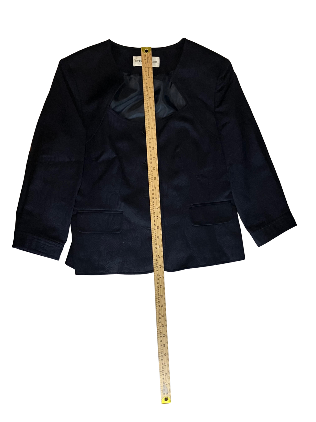 Jones New York Suit Navy Blue Jacquard Blazer 3/4 Sleeve Scoop Neck Size 10