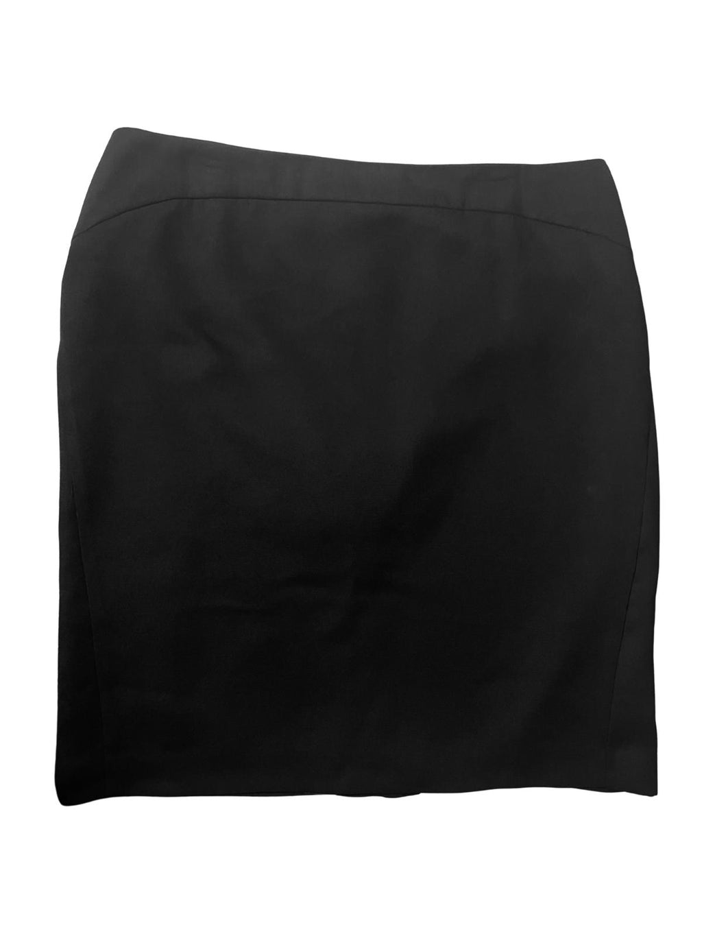 Ann Taylor — Pencil Skirt | Deep black, structured mini with wide waistband · Sz 16