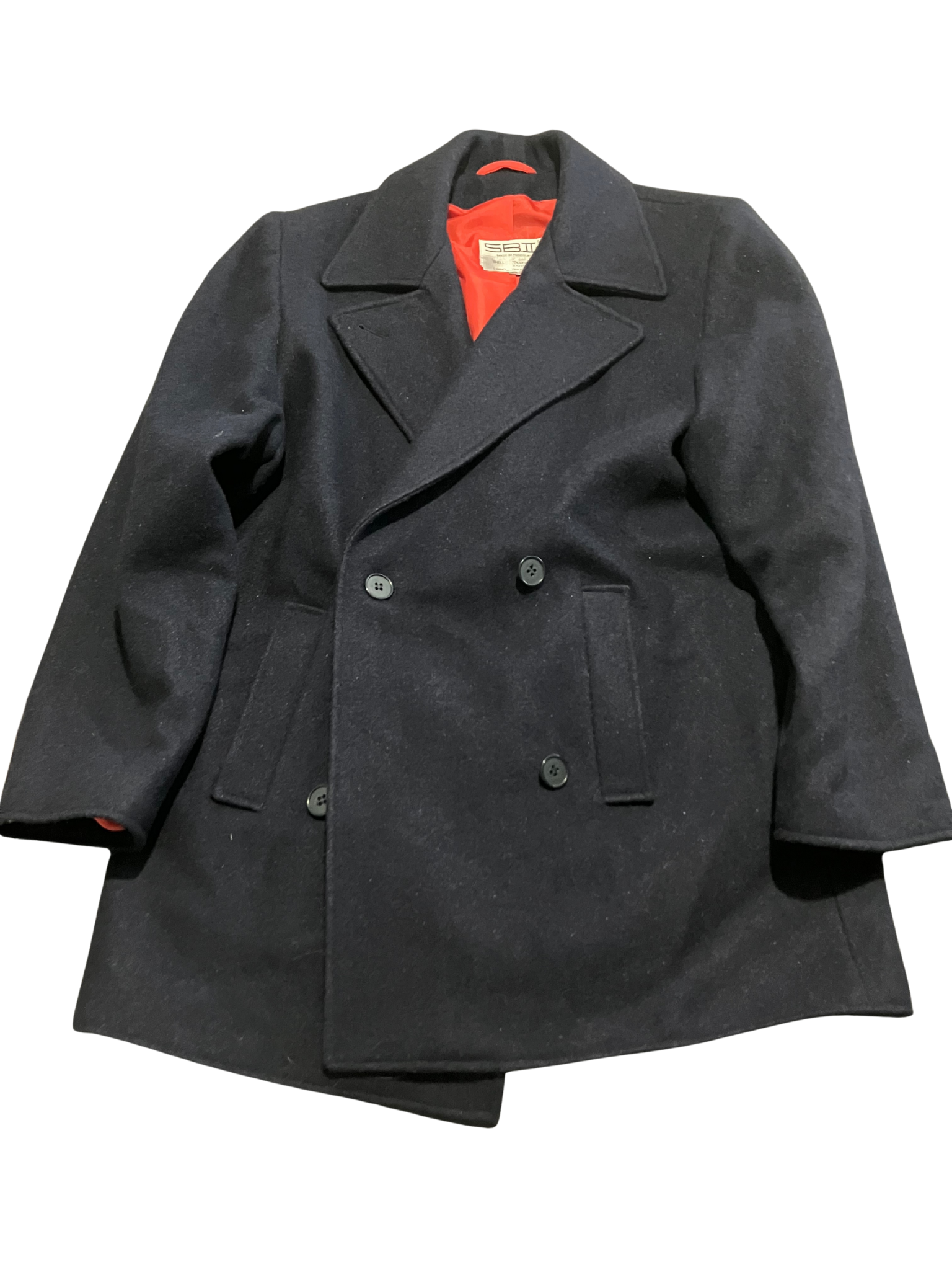 Vintage SBI by Bitterman Wool Peacoat Navy Blue Red Lining Size 5-6 Yugoslavia