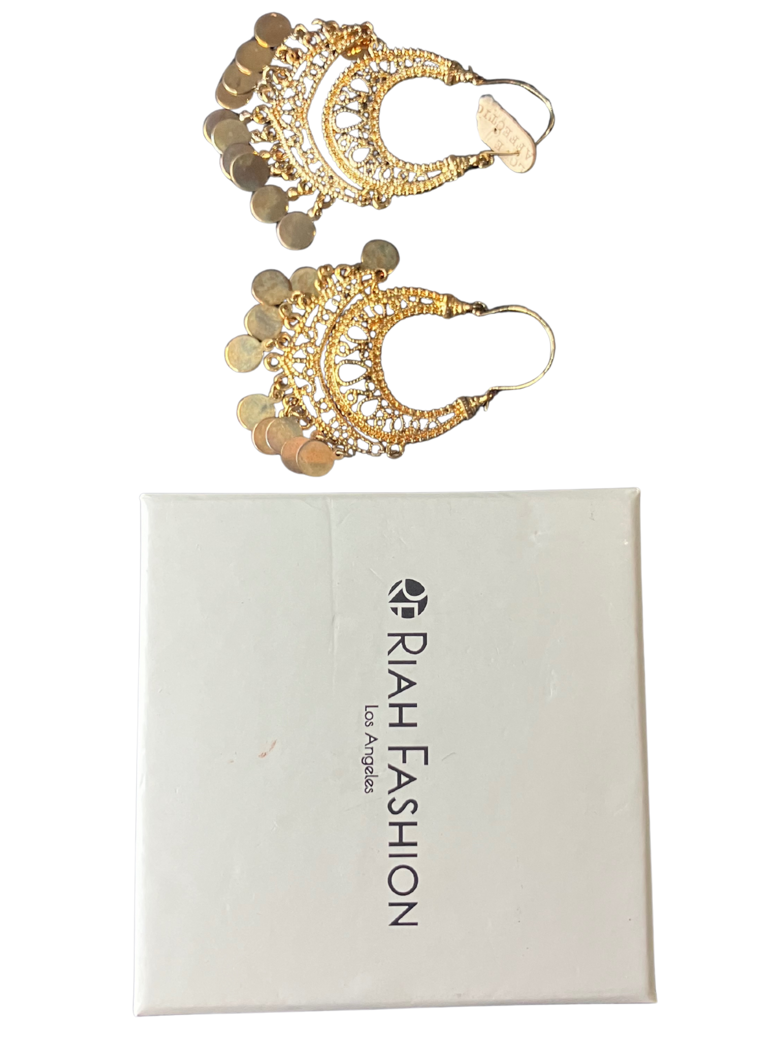 Riah Fashion Boho Chandelier Earrings Gold Filigree Coin Dangle