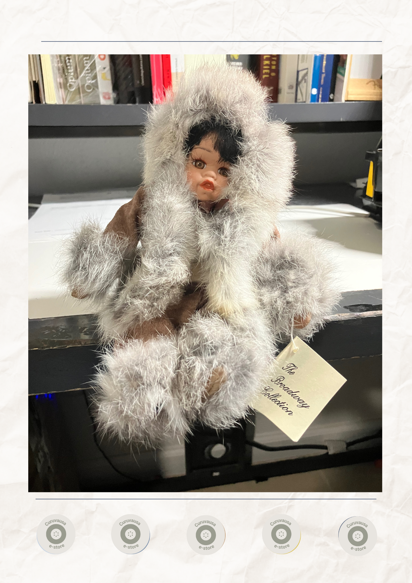 Vintage Porcelain Eskimo Doll with Faux Fur Hood – The Broadway Collection – Hand Painted – 10”