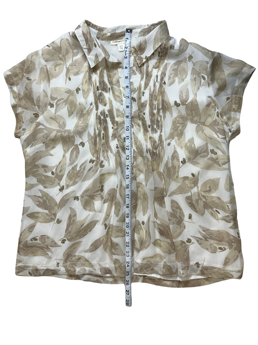 Coldwater Creek Petite Botanical Leaf Print Button-Front Blouse Size PXL