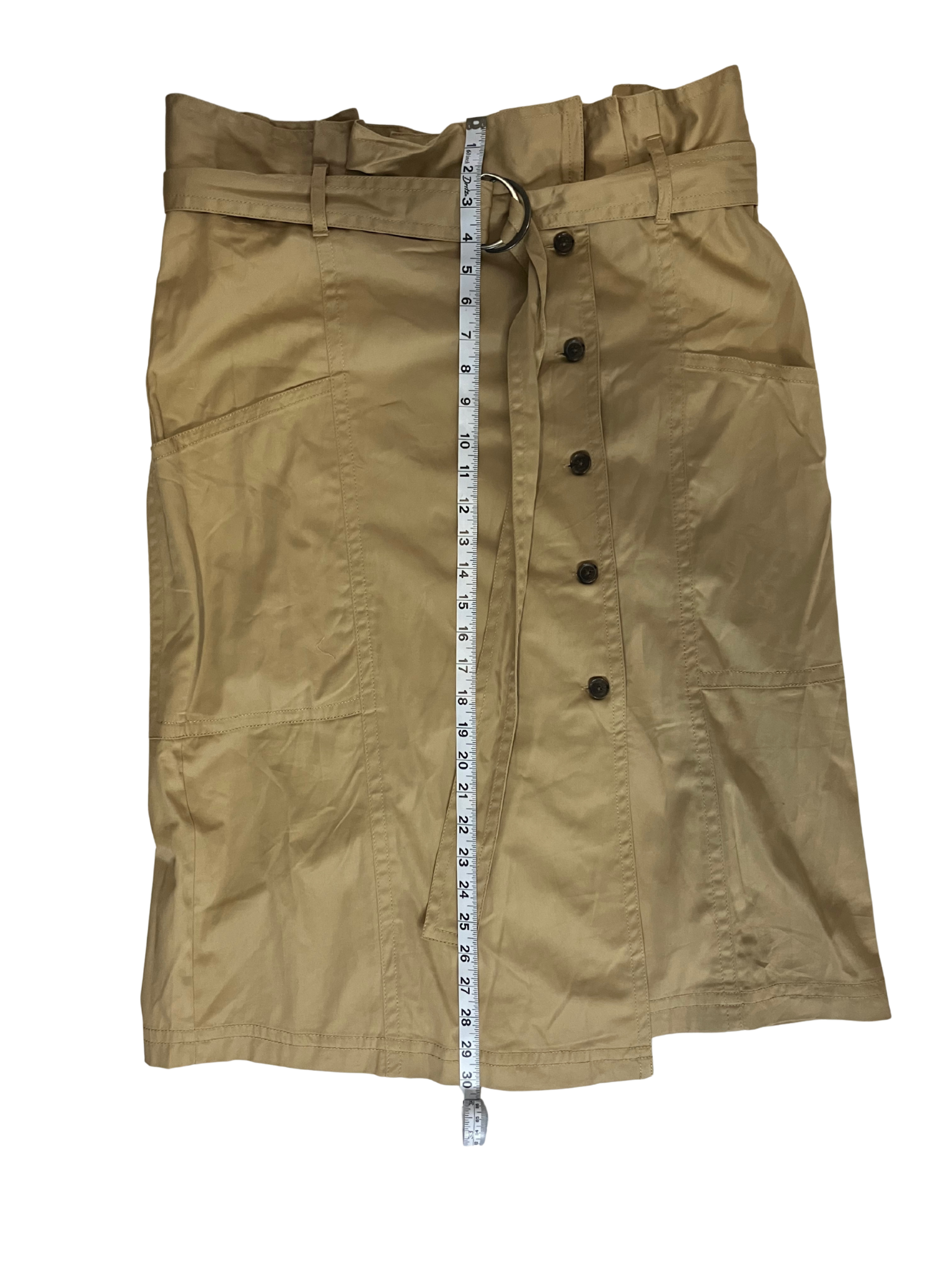 Banana Republic Belted Midi Skirt 16 Khaki Button Front Paperbag Waist NWT