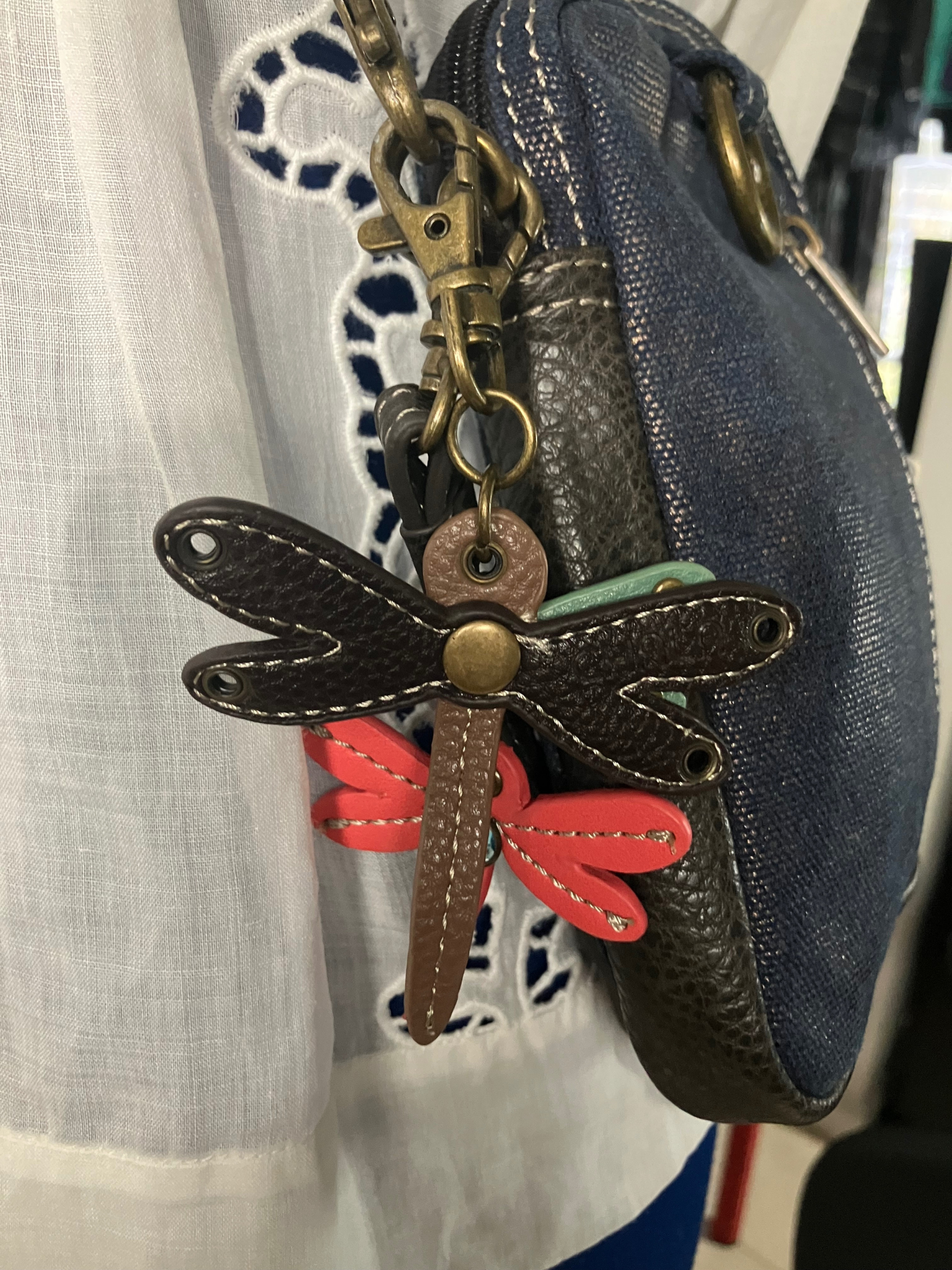 Chala Blue Canvas Convertible Mini Crossbody Bag - Dragonfly Charm