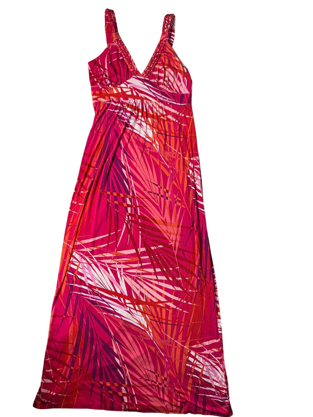 Neiman Marcus — Maxi Dress | Hot pink tropical print, empire waist · Sz M