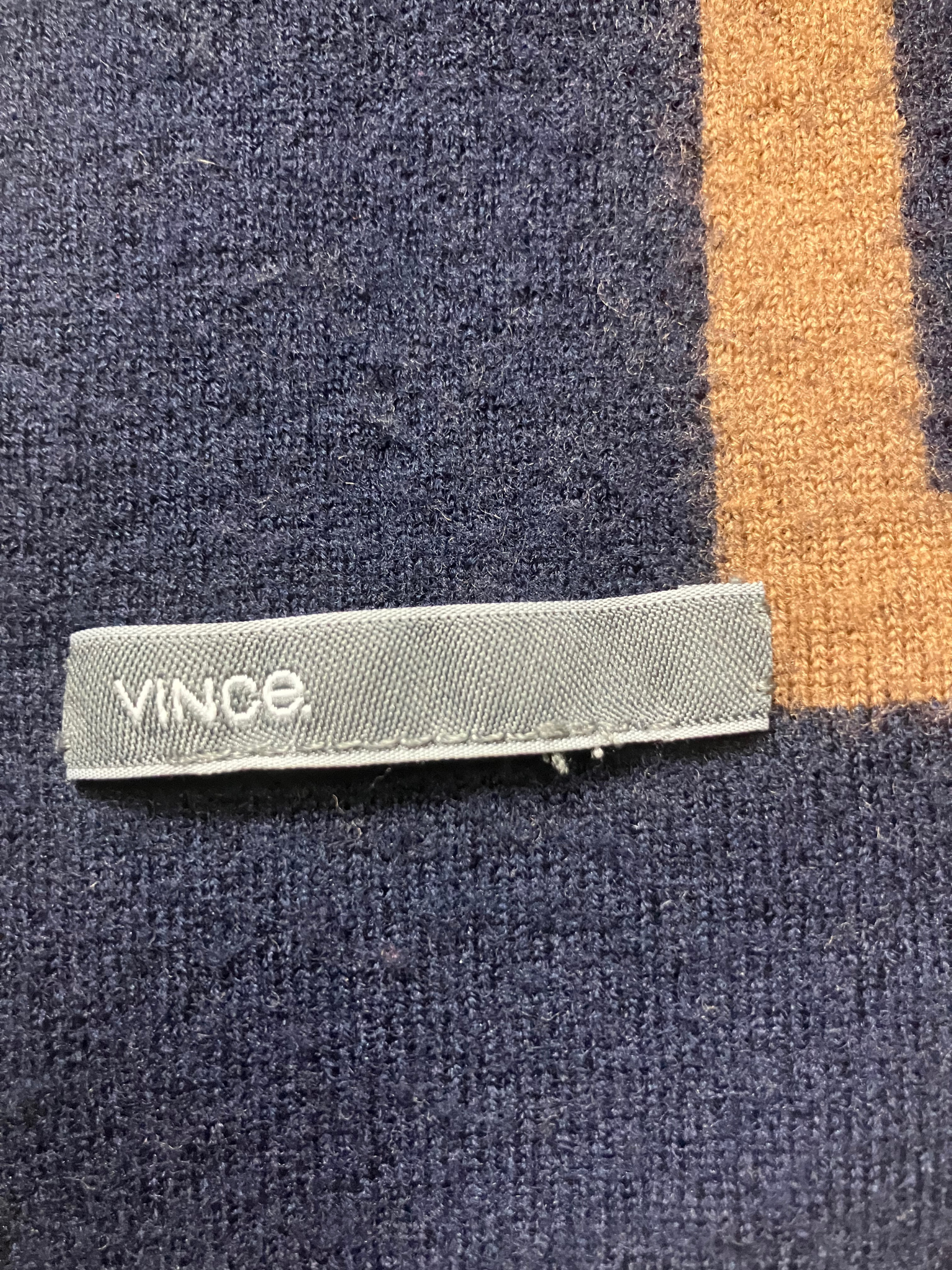 Vince Reversible Navy & Camel Geometric Scarf - Wool Wrap One Size