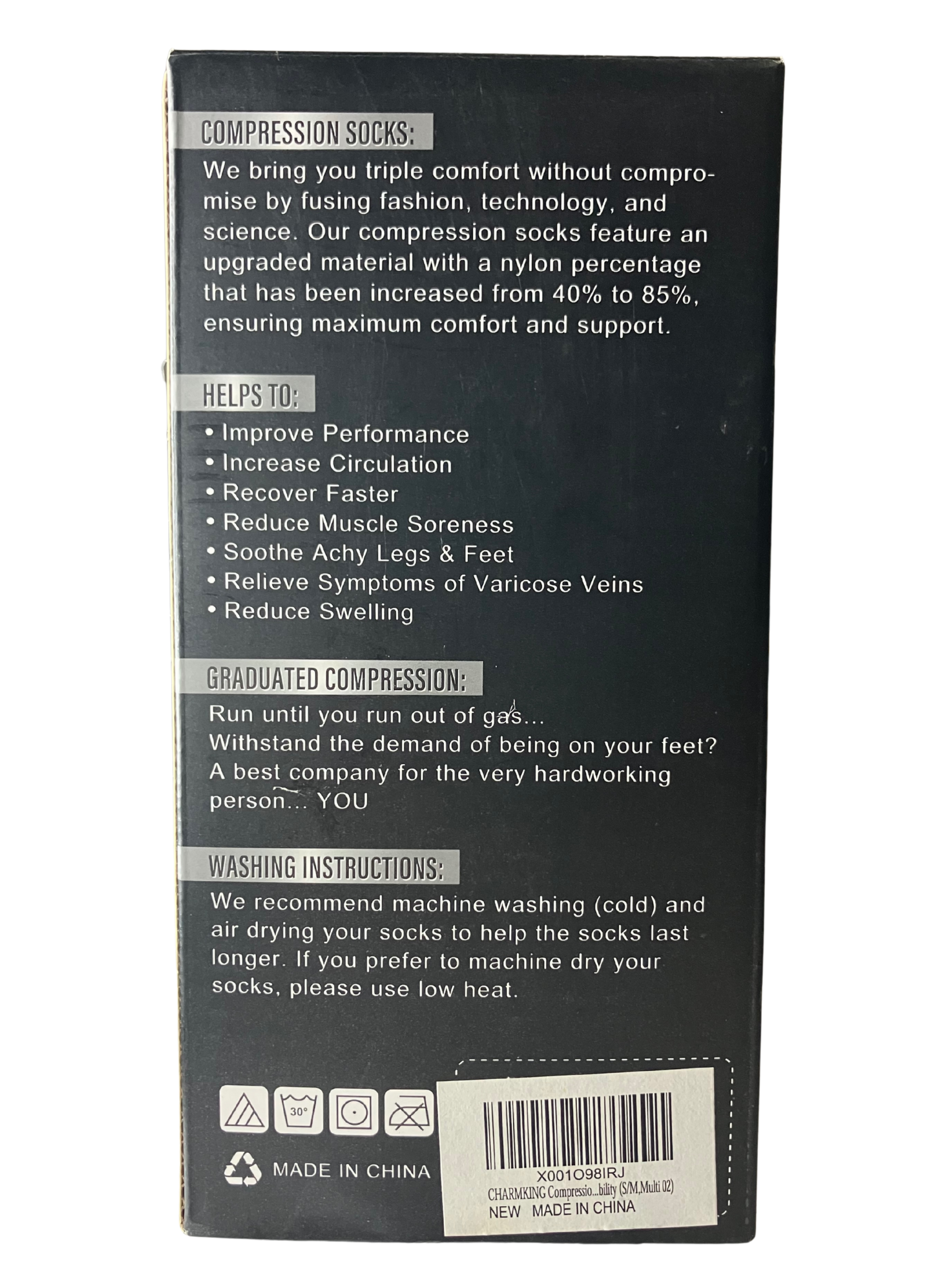 Compression Socks 3-Pack 15-20mmHg – Black Beige White S/M Unisex