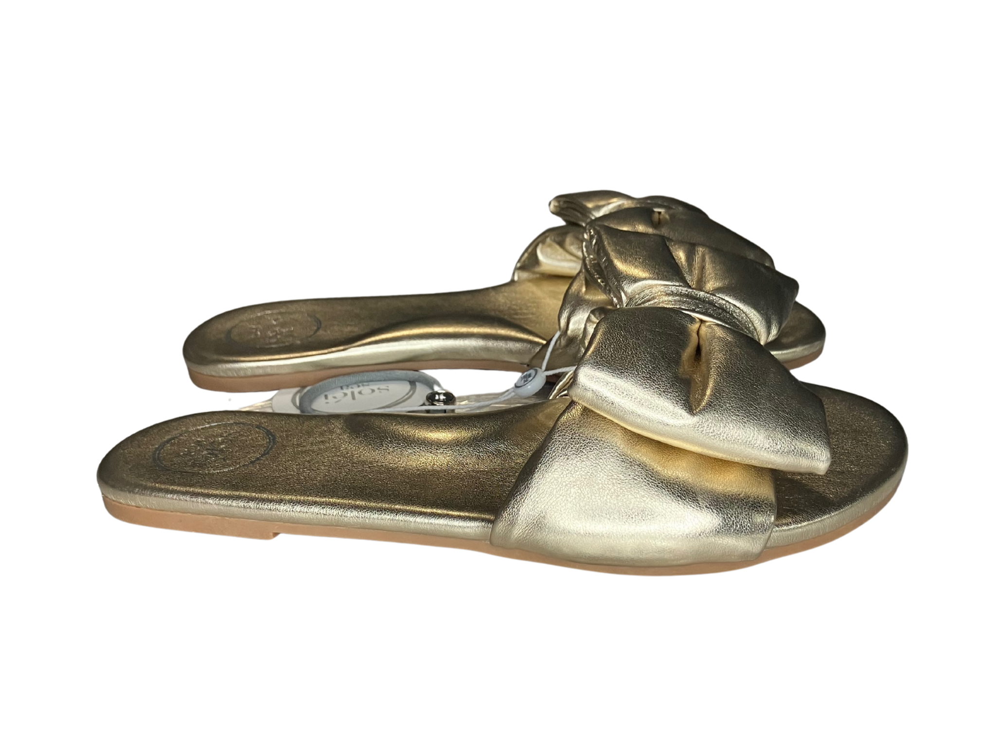 Soléi Sea Gold Bow Slide Sandals – Size 7 / EU 38 – Made in Brazil
