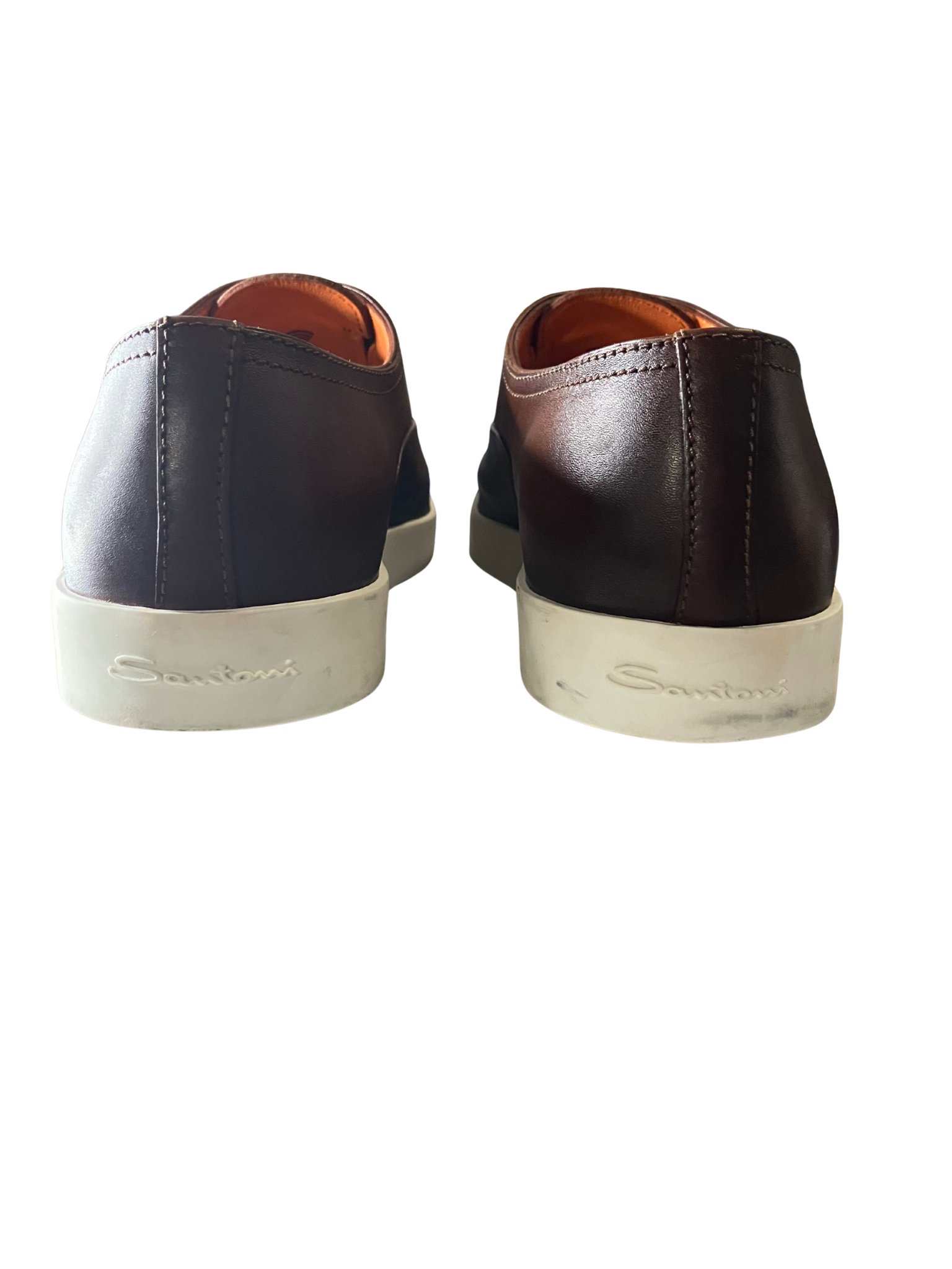 Santoni Made in Italy Brown Patina Leather Slip-On Cupsole Sneakers