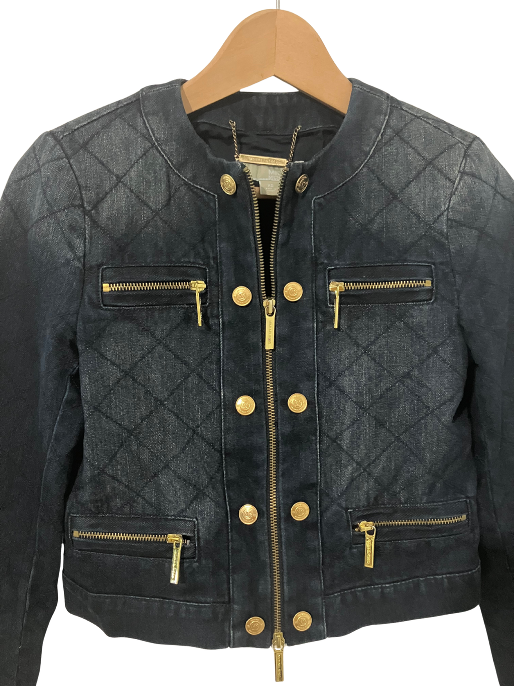 Michael Kors Quilted Denim Jacket with Gold Accents – Size XS