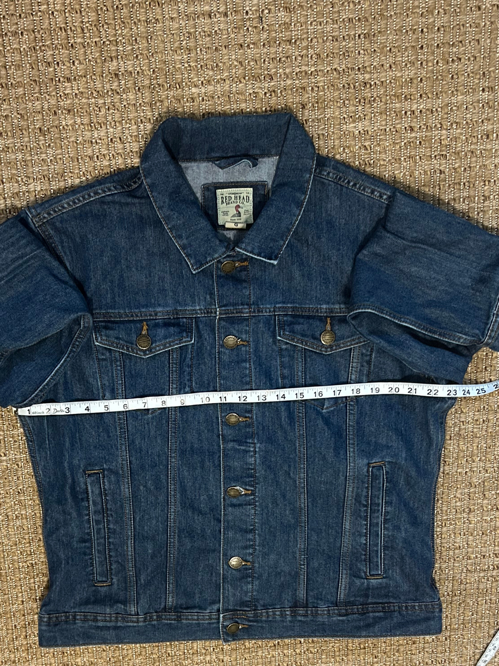 Red Head — Trucker Jacket | Dark indigo, antique brass, built to outlast · Sz L