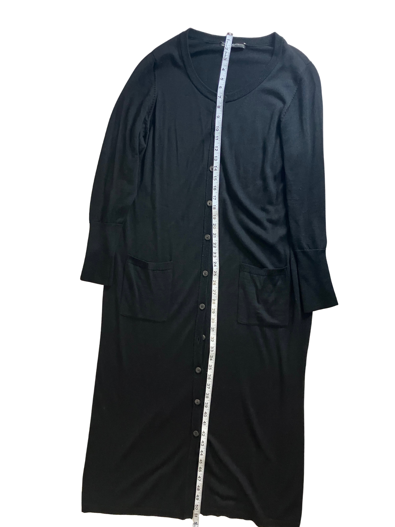 Peruvian Connection Black Wool Silk Cardigan Duster Midi Long Sleeve