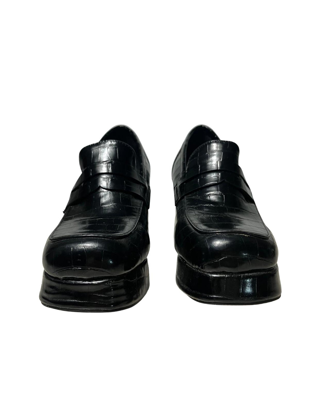 ASOS Design Croc Embossed Platform Loafers Black UK4