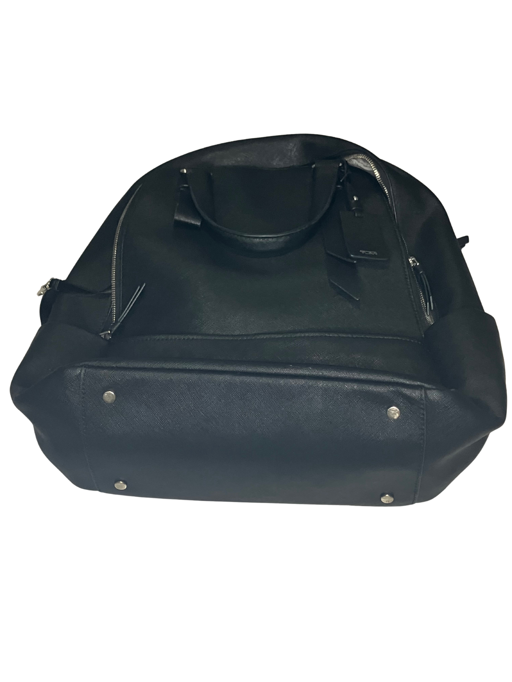 TUMI VAREK Black Leather Backpack - Premium Saffiano Convertible Travel Bag