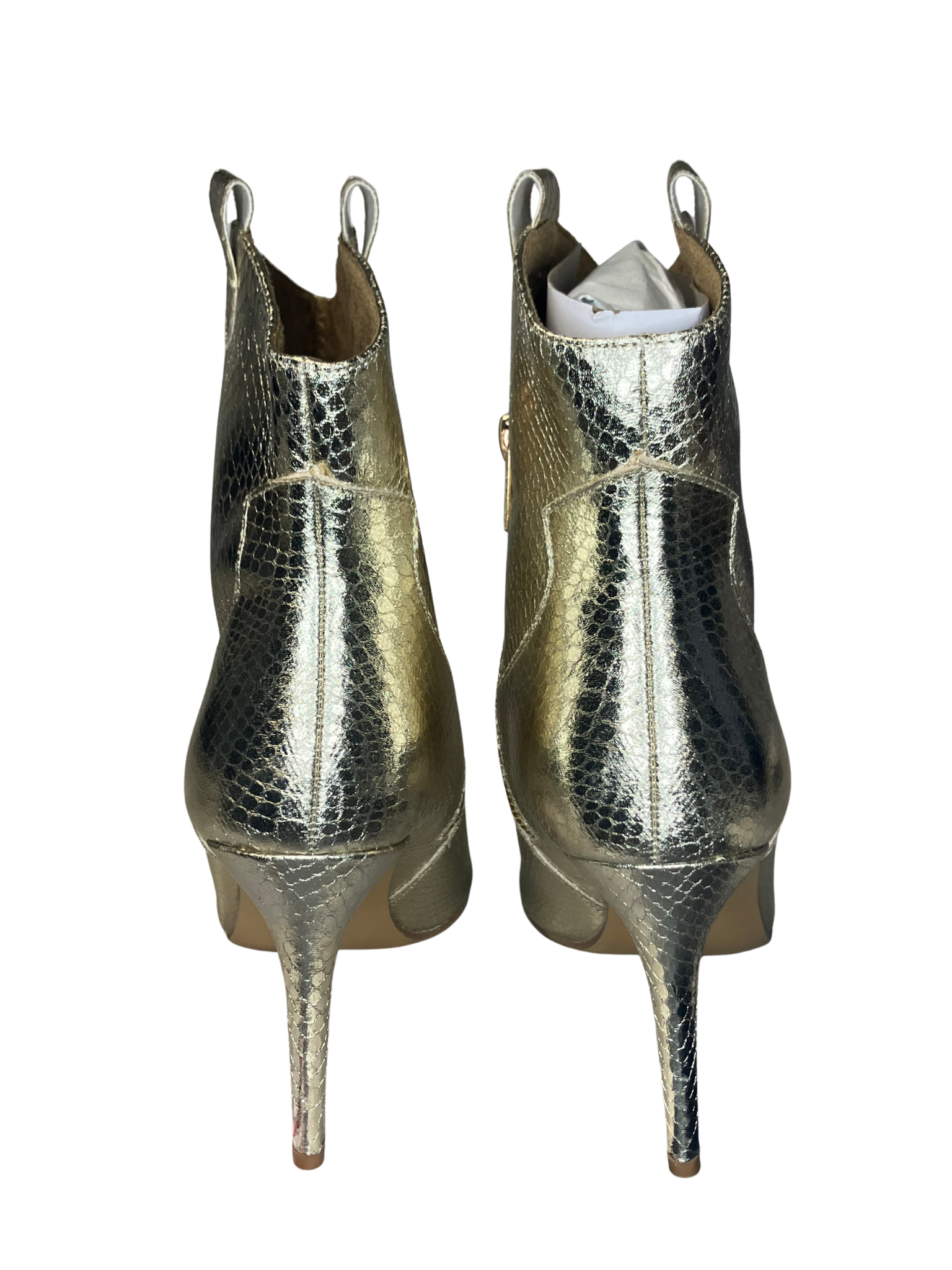 ShuShop — Boots | Snake-embossed metallic gold stiletto, never worn · Sz 10