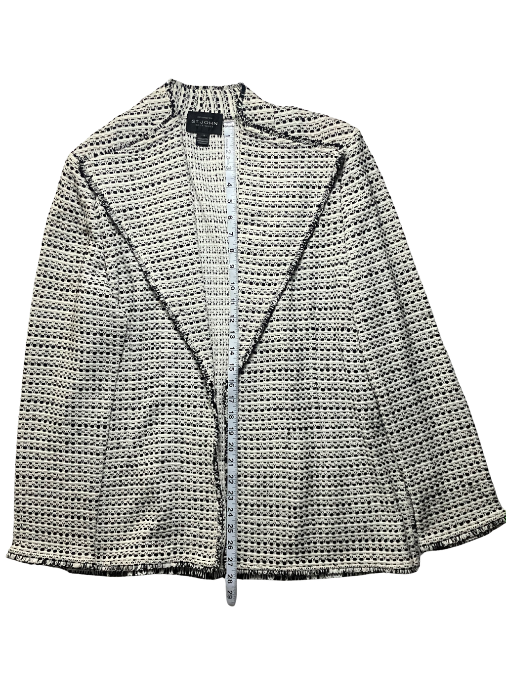 St. John Boutiques Ivory Black Boucle Knit Open-Front Jacket Size 14