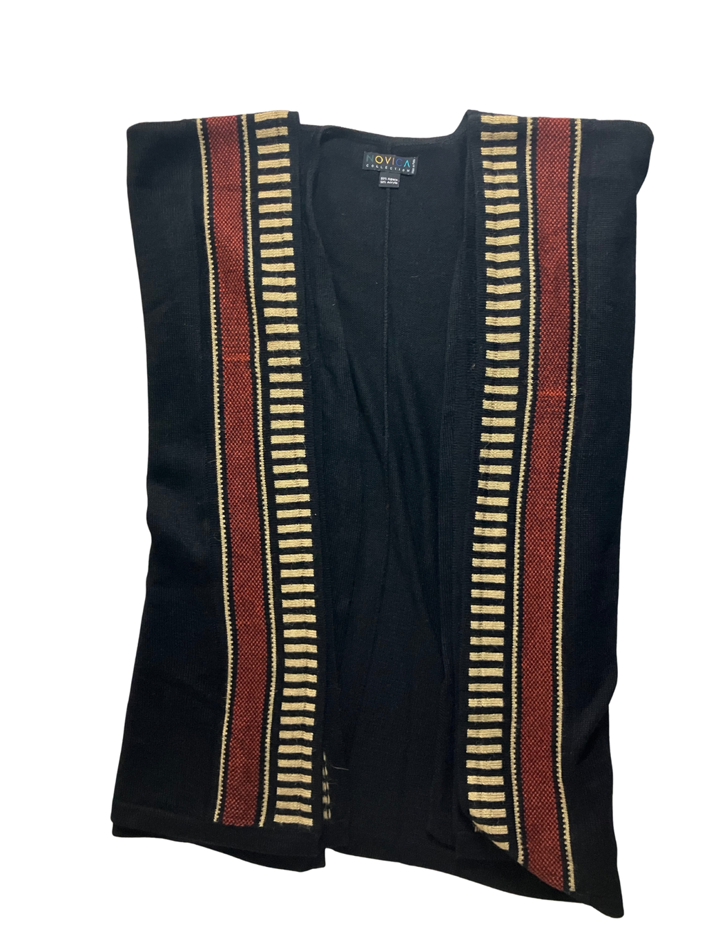 NOVICA Alpaca Blend Poncho Handmade Peru Black Terracotta Geometric One Size