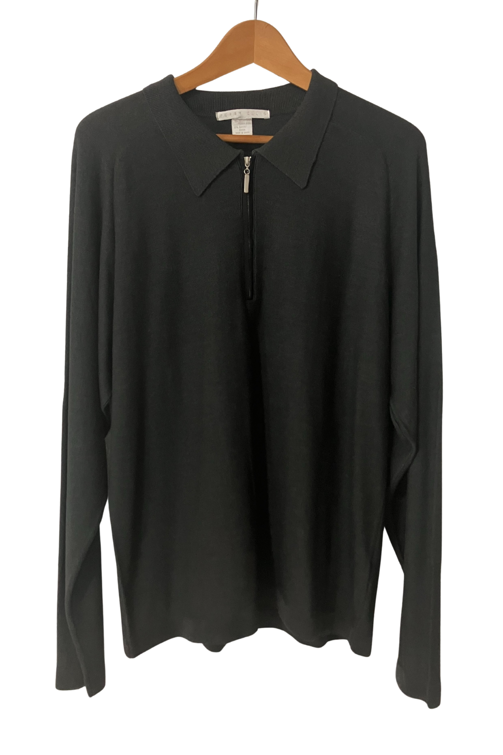 Perry Ellis Men’s Zip-Up Collared Sweater Large Tussah Silk Blend