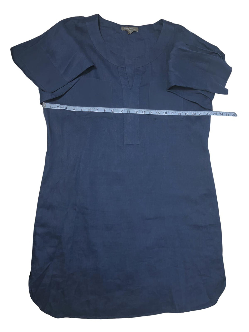 Tommy Bahama — Dress | 100% linen with silk trim, navy split-neck tunic · Sz XL
