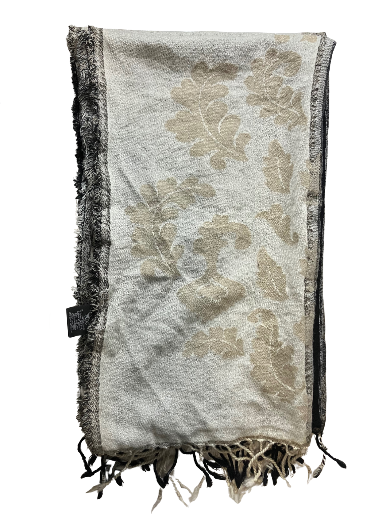 Lafayette 148 New York Wool Scarf Reversible Leaf Pattern Black & Ivory