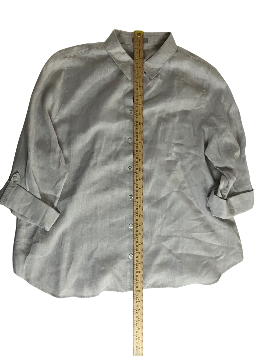 Chico's No Iron Linen Shirt 3 XL Gray Button Down Roll Tab Sleeve NWT