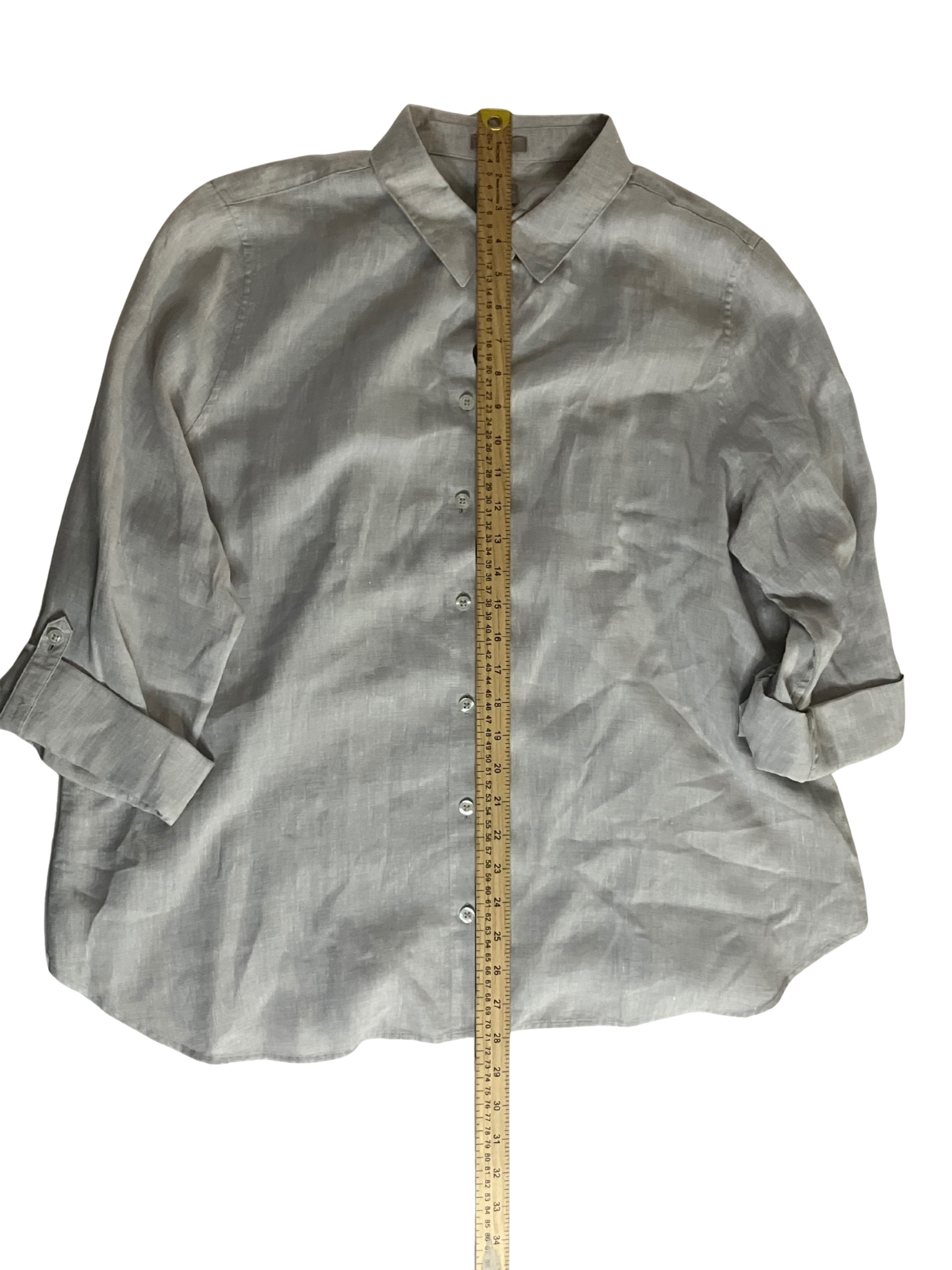 Chico's No Iron Linen Shirt 3 XL Gray Button Down Roll Tab Sleeve NWT