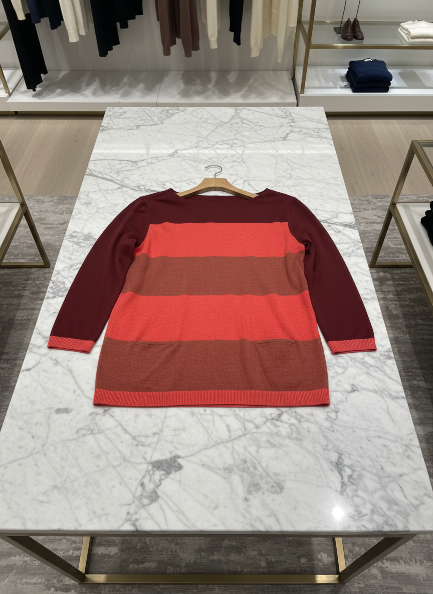 a.n.a Petite Striped Sweater Women's PS Terracotta Coral 3/4 Sleeve