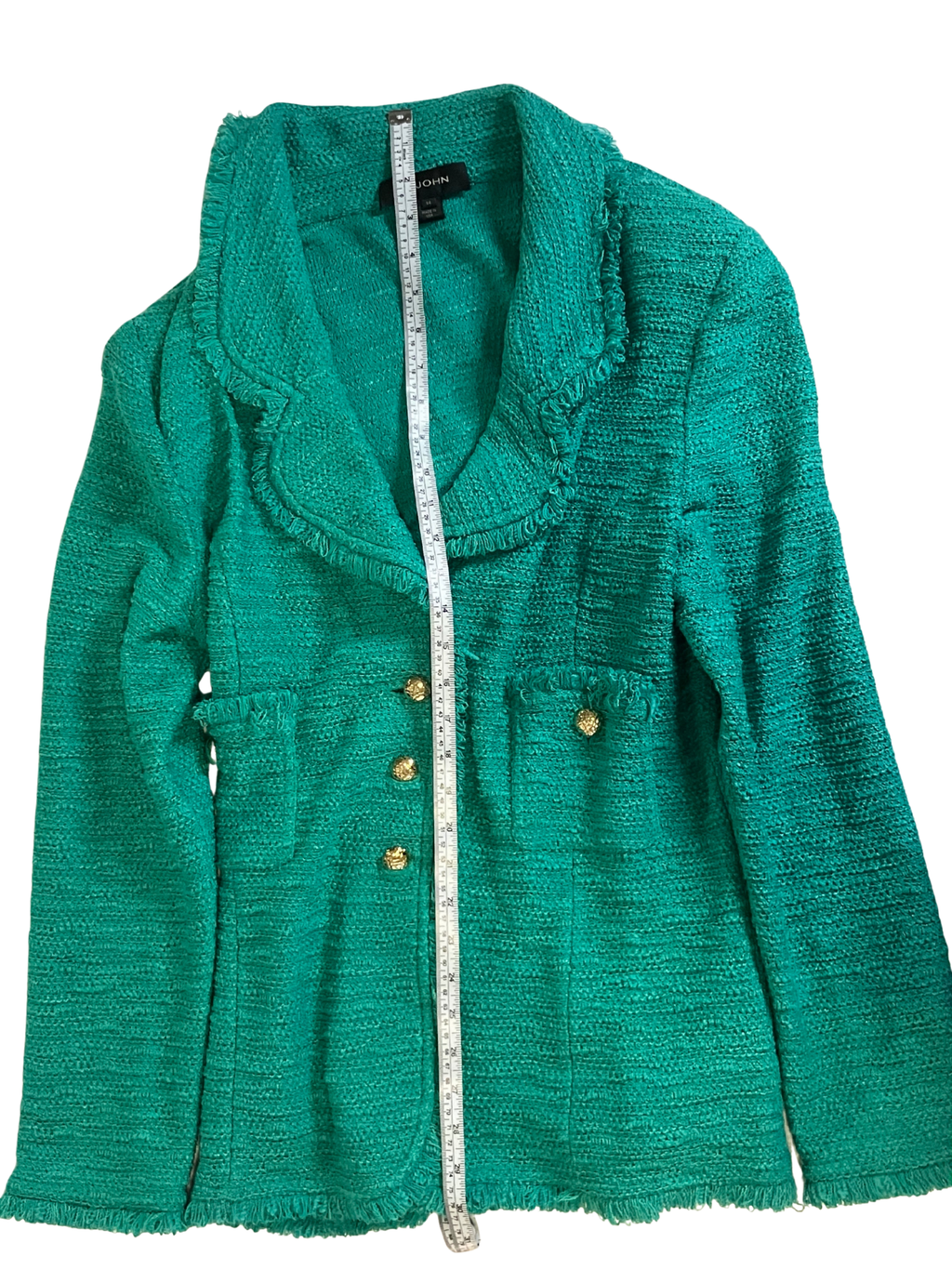 St. John Turquoise Boucle Knit Blazer Size 14 Made in USA - Like New