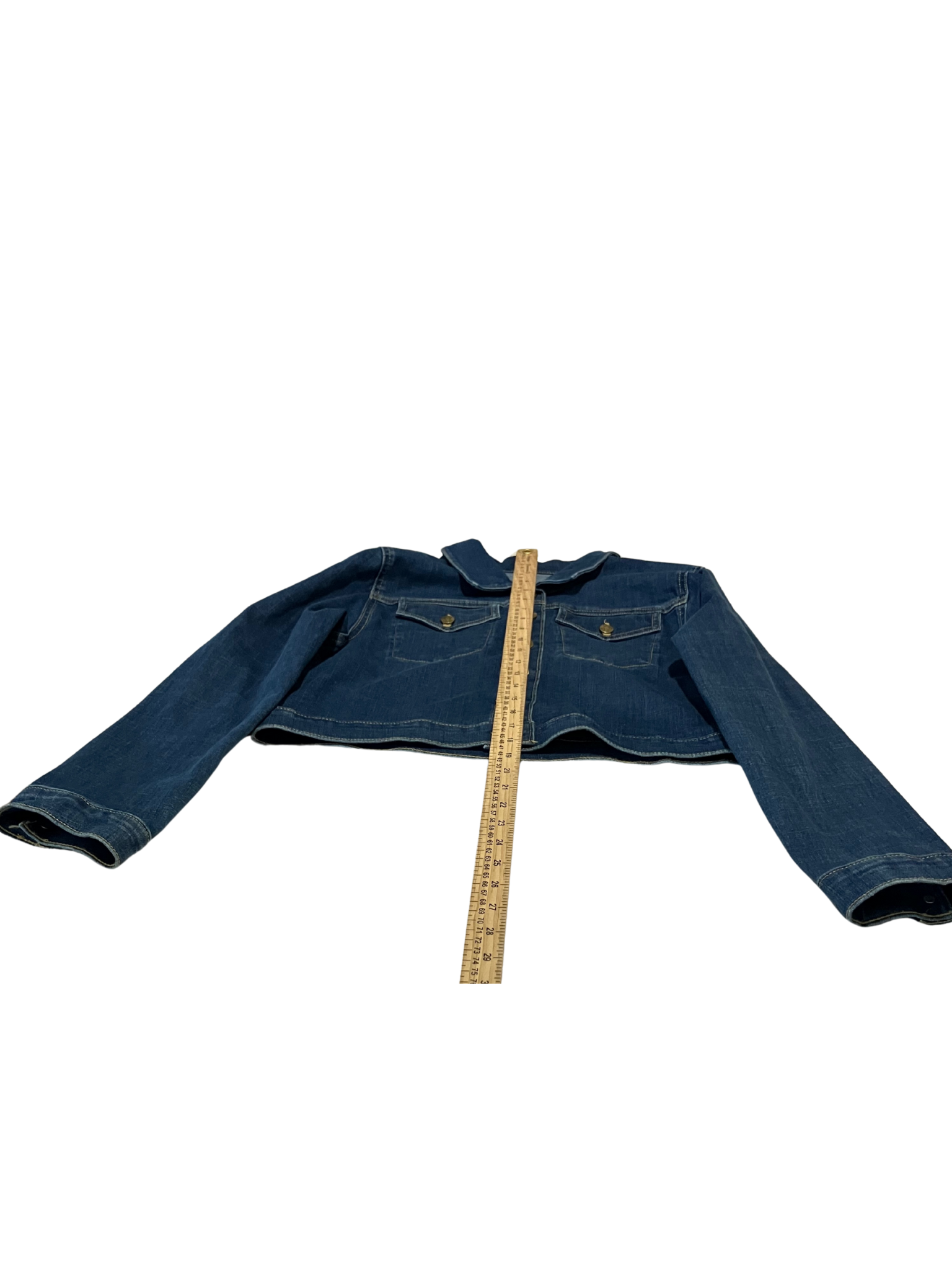 Calvin Klein Women’s Cropped Denim Jacket Blue Stretch Jean Size L