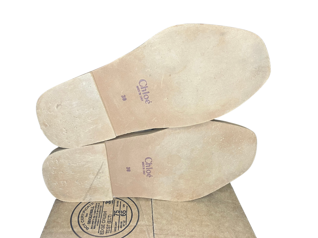 Chloé Woody Logo Ribbon Slides Sandals Beige/Tan Women’s 39 (US 9)