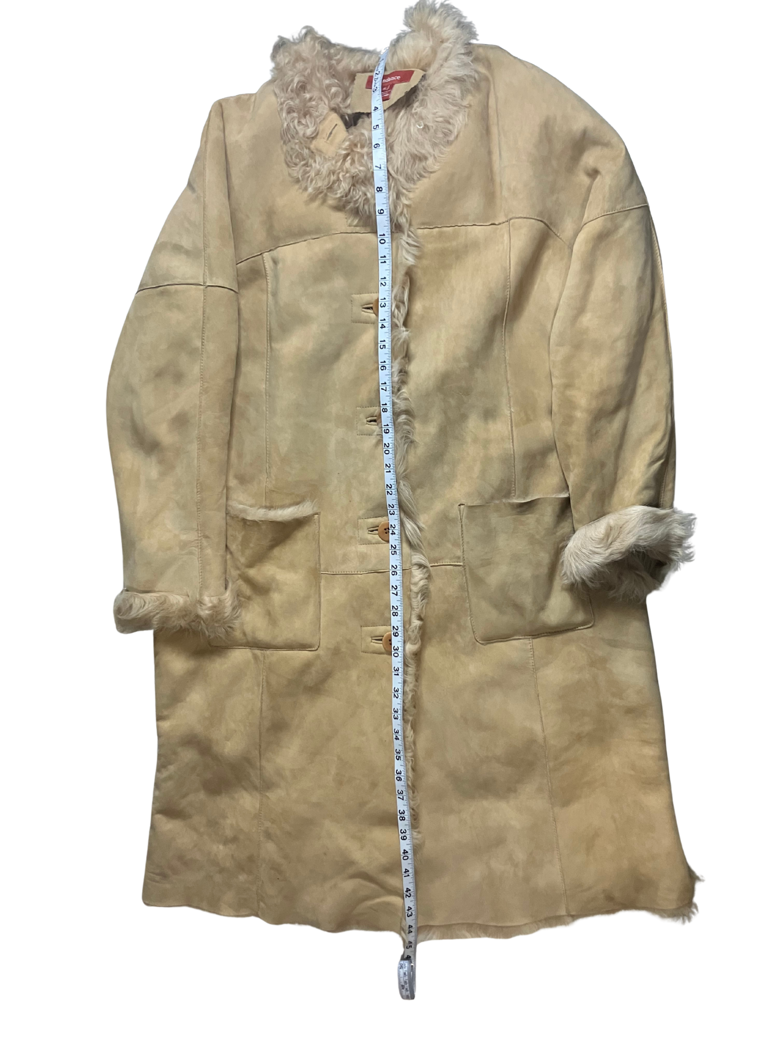 Sundance Suede Shearling Coat Beige Bohemian Button Front Size XL