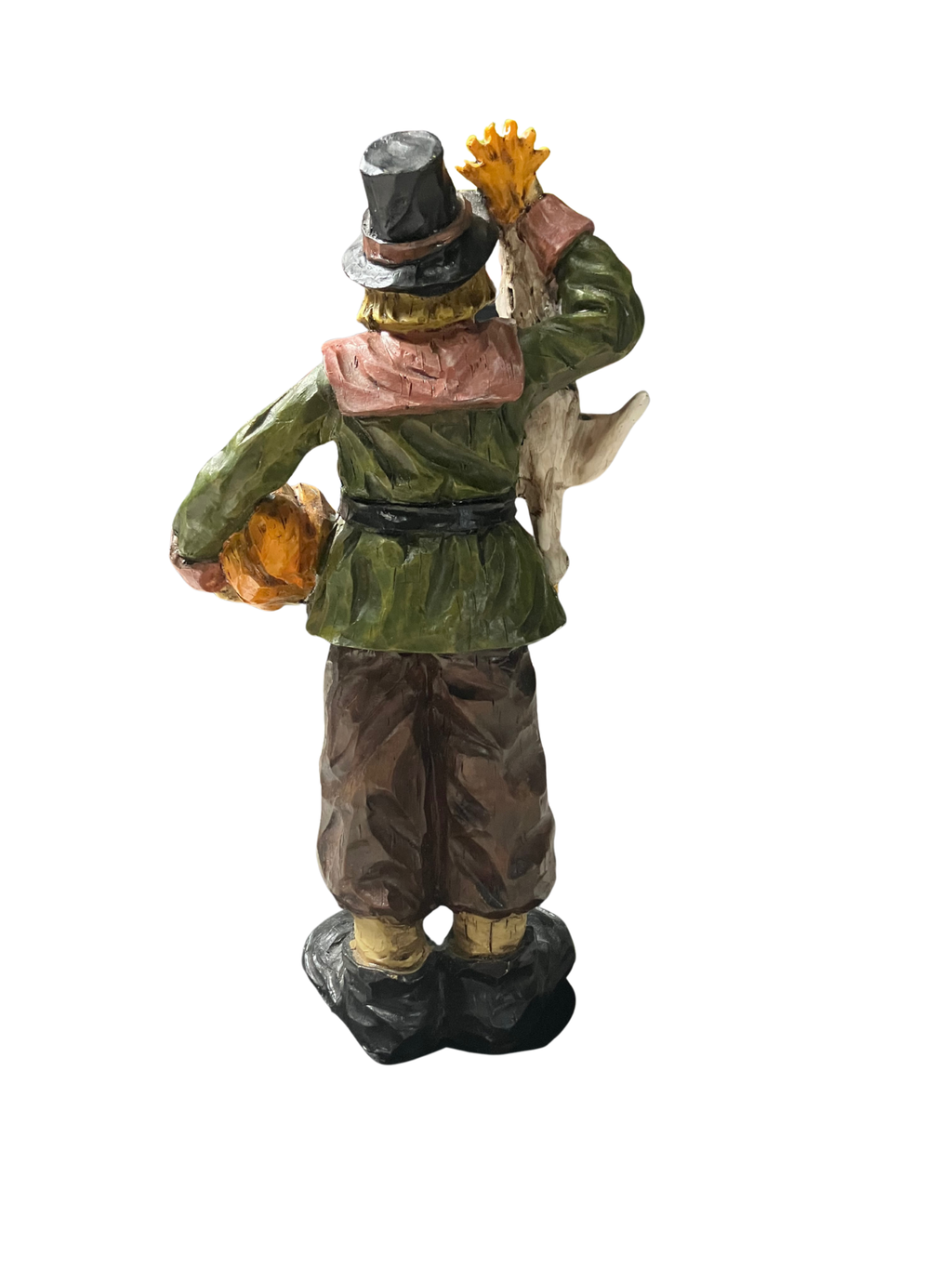 Vintage Thanksgiving Pilgrim Figurine with Goose & Pumpkin - 9" Resin