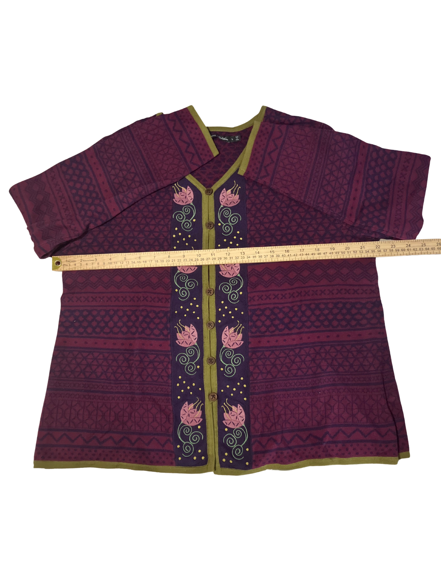 Gudrun Sjödén Organic Cotton Embroidered Cardigan – Size L – Burgundy
