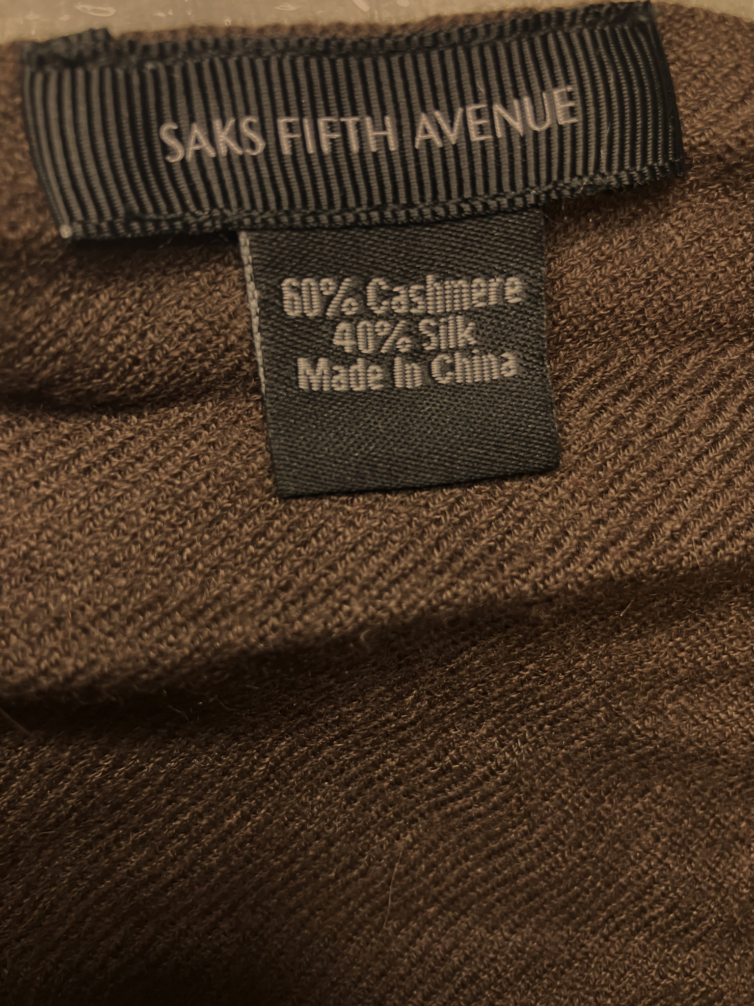 Saks Fifth Avenue Cashmere Silk Scarf Brown Fringe | Luxury Wrap