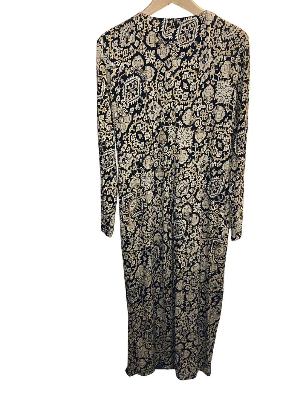 Peruvian Connection Shalimar Maxi Dress XL Black Gold Boho Long Sleeve NWT