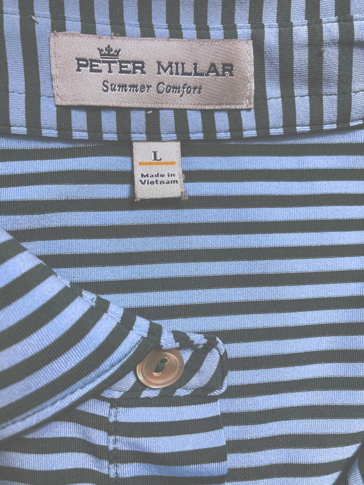 Peter Millar Navy Striped Performance Polo Shirt - Size L
