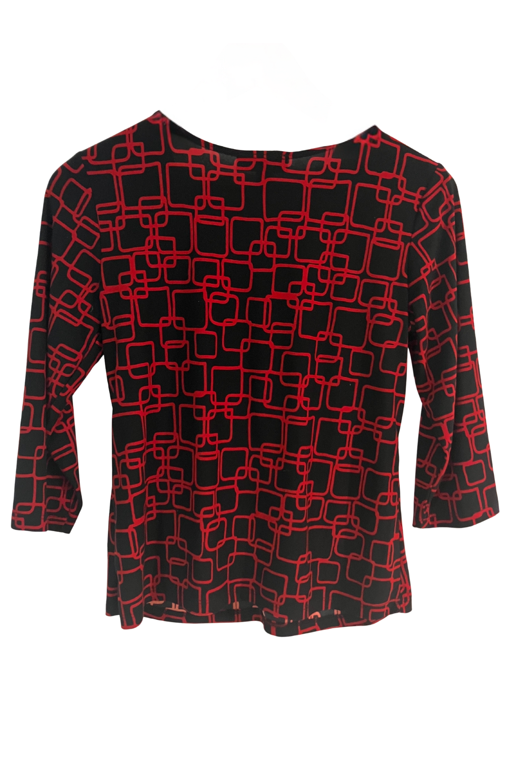 I.N. Studio Petite Black Red Geometric Print V-Neck Top Size P/M Made in USA