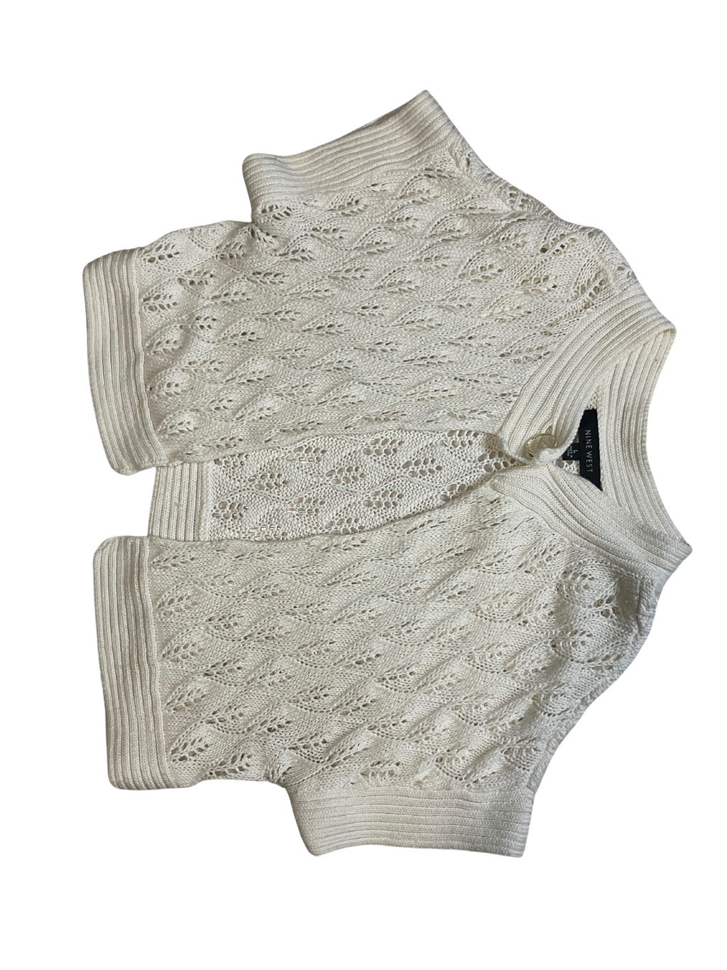 Nine West Open Knit Shrug Cardigan Women's Ivory Pointelle Short Sleeve