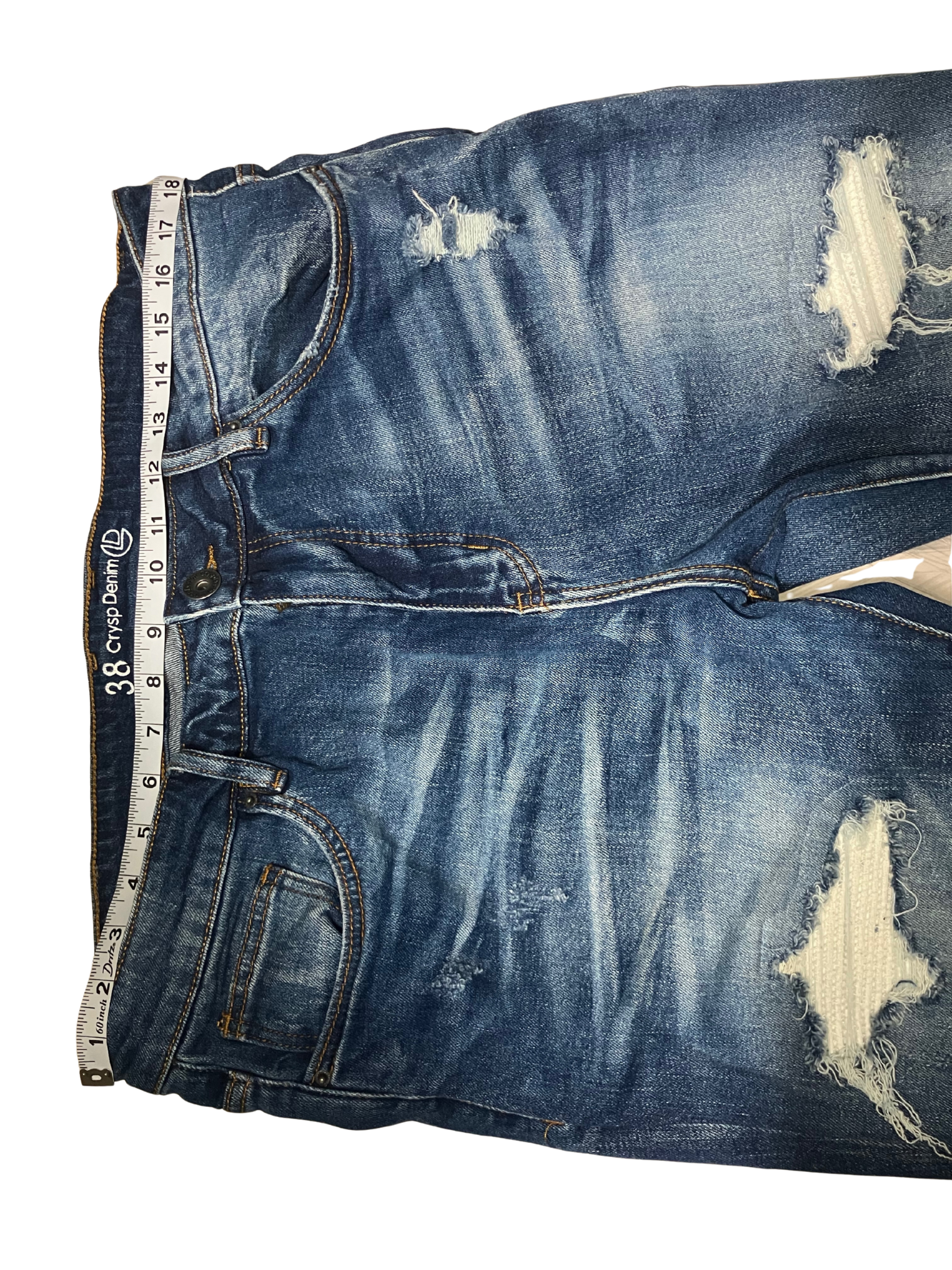 Crysp Denim Distressed Skinny Jeans Blue Wash Stretch Size 38