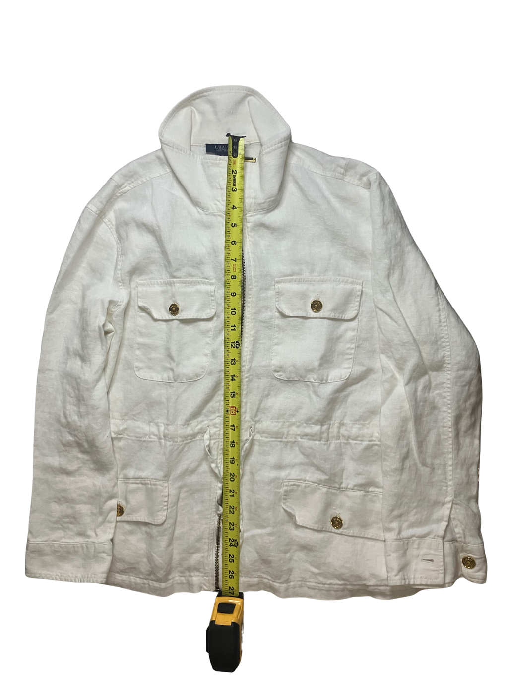 Women's White Zip-Front Utility Jacket – Linen Blend – Size XL