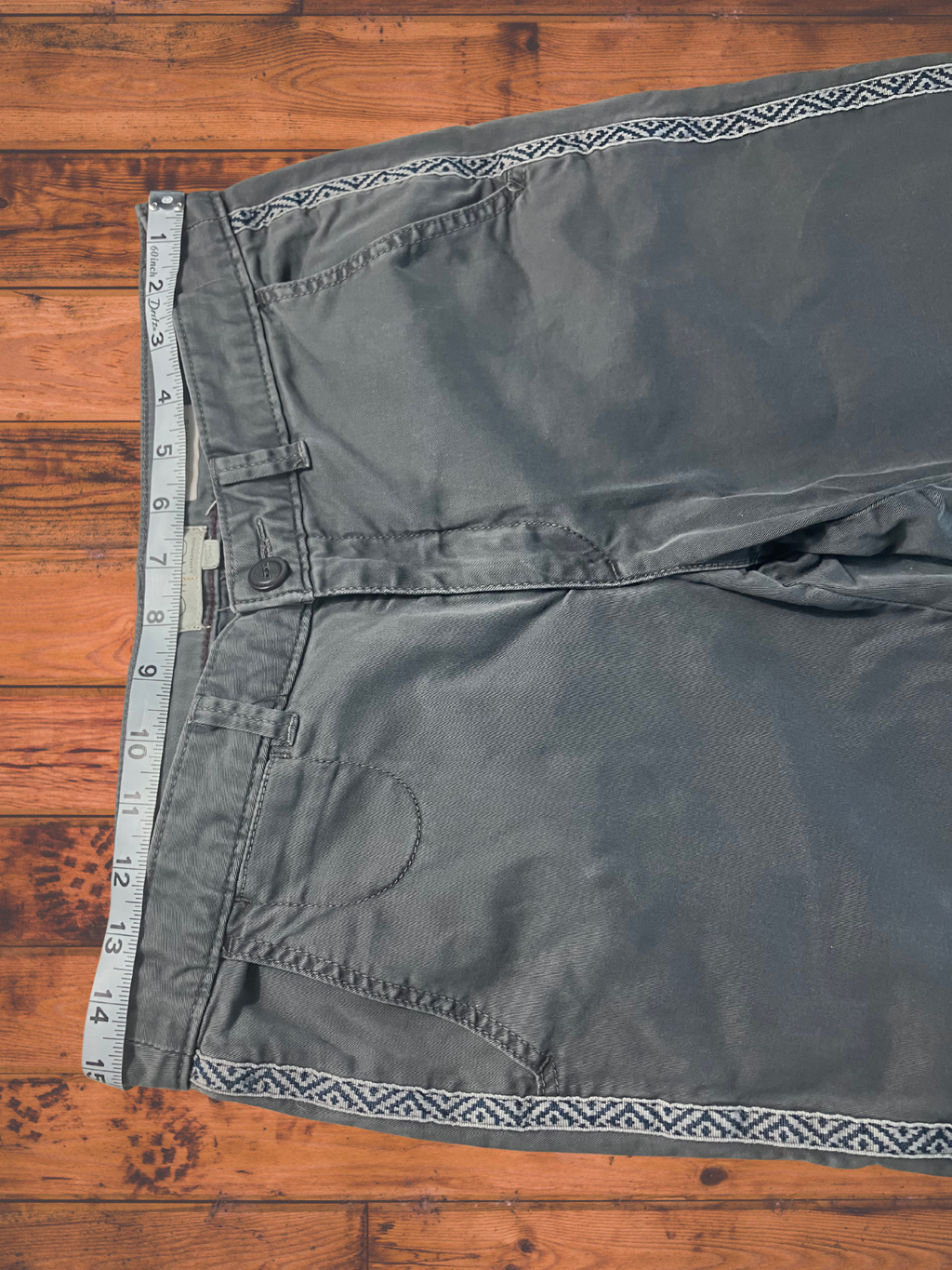 Chino by Anthropologie — Tailored Pants | Slate gray with a geometric embroidered stripe · Sz 27