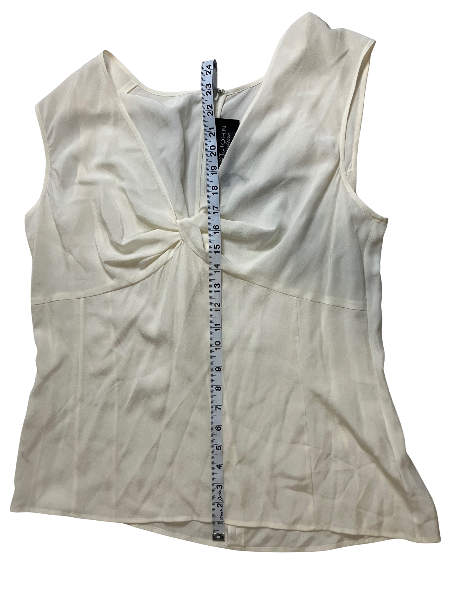 St. John Couture Ivory Silk Draped Twist Front Sleeveless Top Size 14