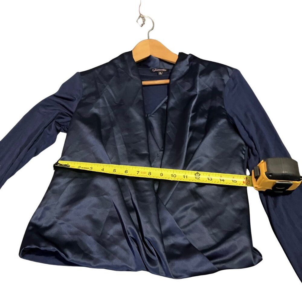 Gianetta Navy Blue Draped Front Long Sleeve Blouse Women's M