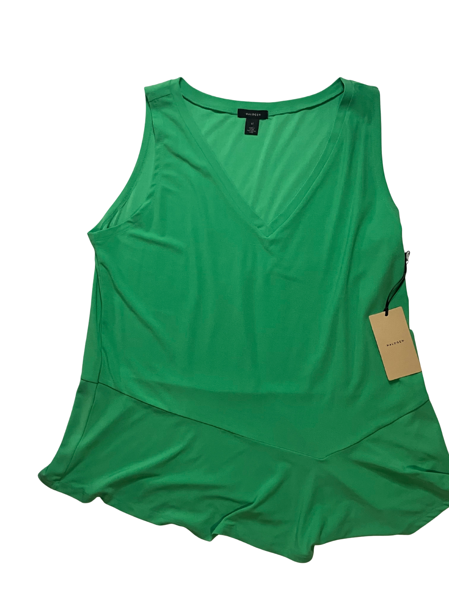 Halogen Peplum Top XL Kelly Green V-Neck Sleeveless Asymmetric NWT