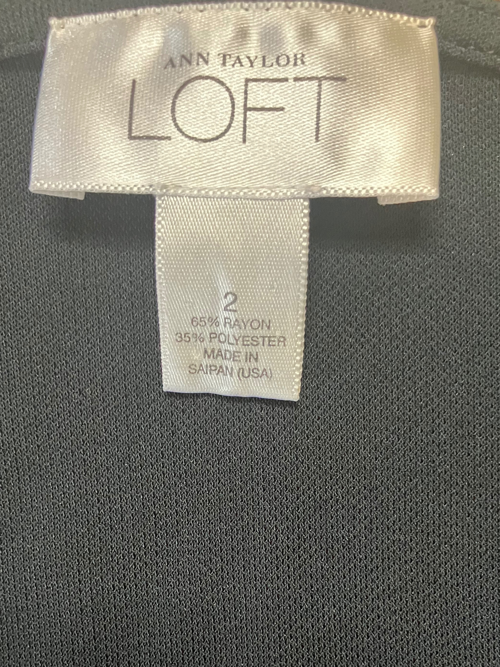 Ann Taylor LOFT Black Faux Wrap Sheath Dress Deep V-Neck Size 2